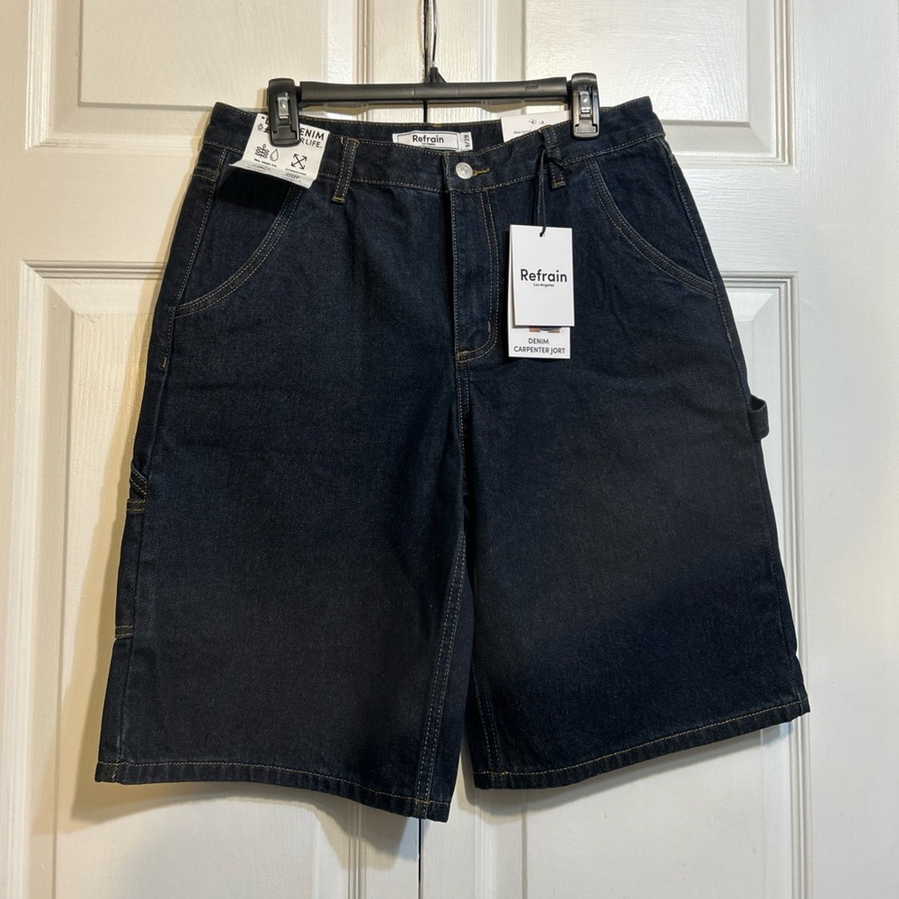 NWT Refrain Carpenter Cargo Jean Denim Shorts Jort Size 9/29 Dark Wash